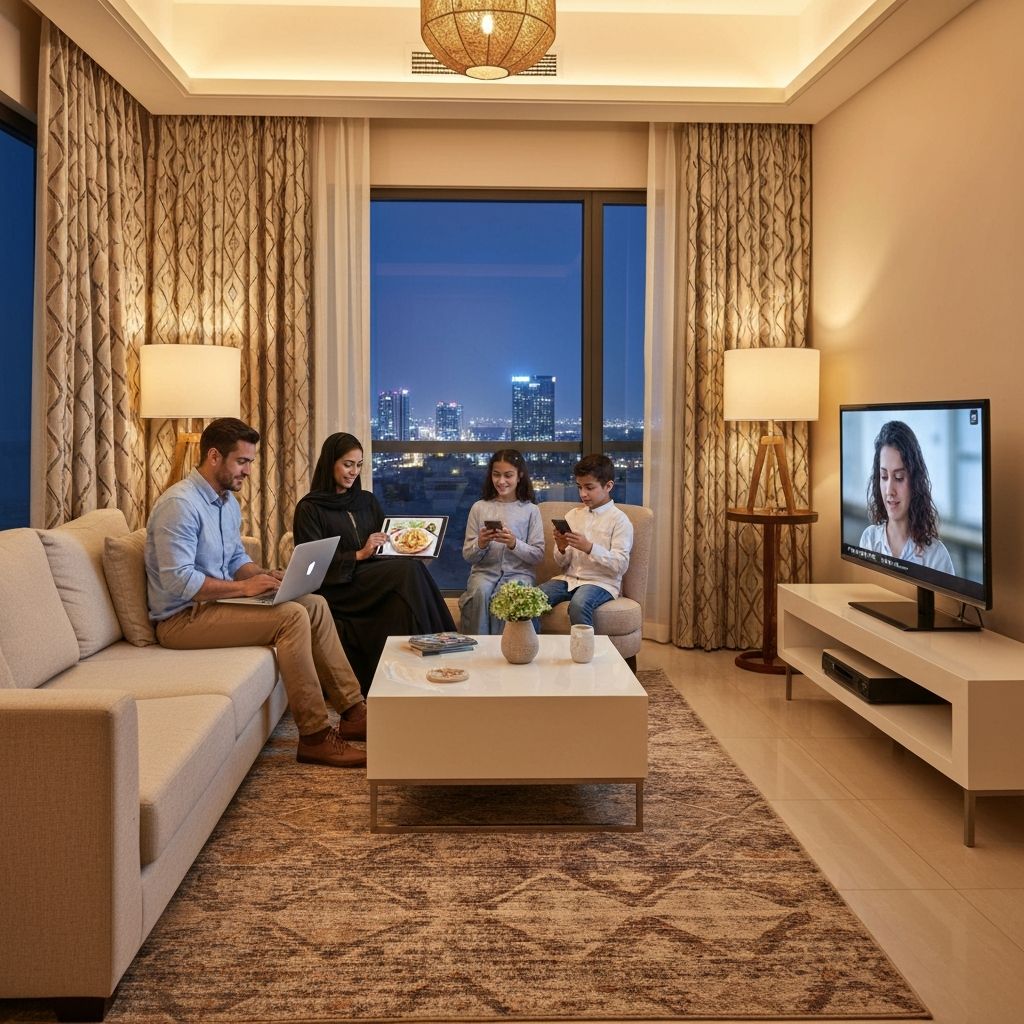 عائلة كويتية تستخدم الإنترنت